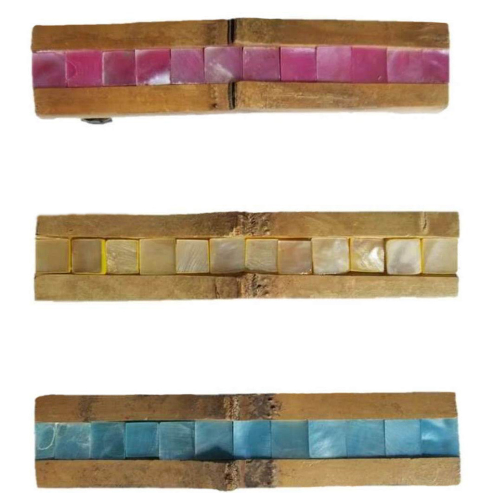 Hair Barrette Bamboo Wood & Shell Inlay 4"-3 Color